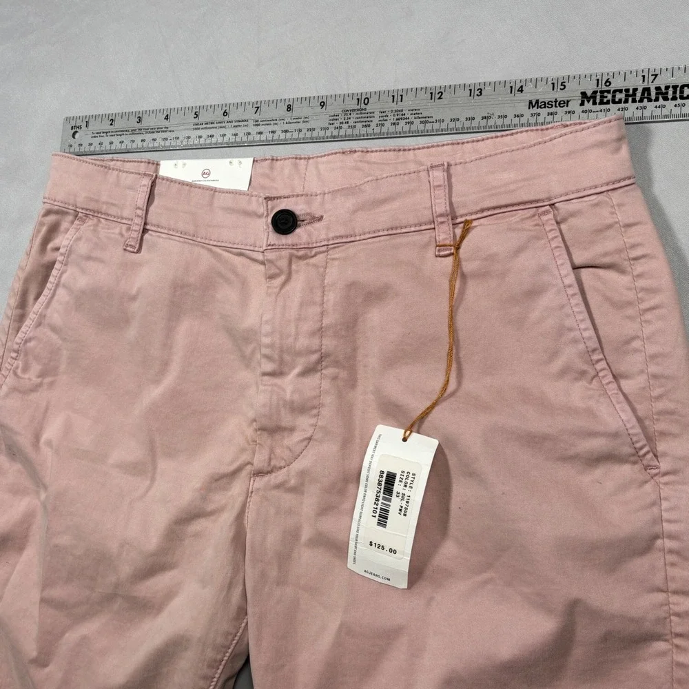 AG Adriano Goldschmied Wanderer Shorts Mens 33 Pink Slim Trouser Stretch Sateen